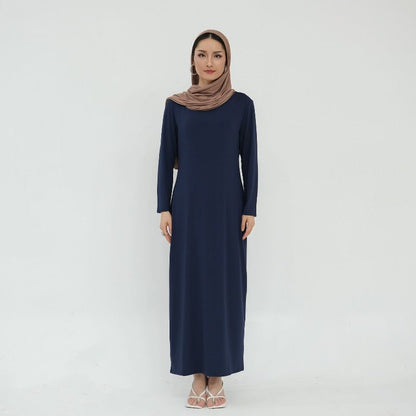 Ultra Long Milk Silk Soft Layering Essential Base Dress | Round Neck Pullover Maxi Underdress(MA319)