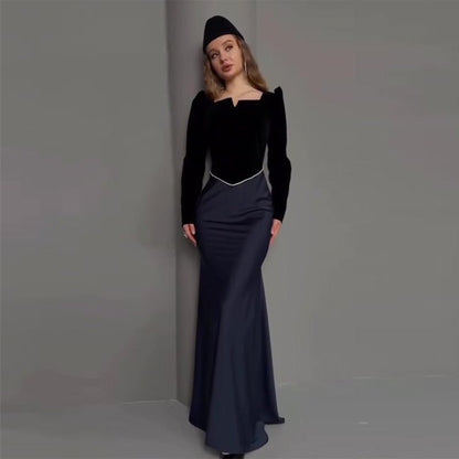 Velvet & Satin Two-Piece Evening Set(MS281)