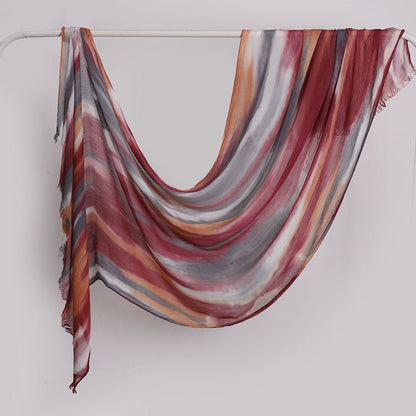 Versatile Printed Striped Pleated Shawl Hijab (MH180)