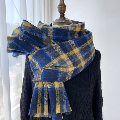 Vibrant Plaid Scarf Faux Wool Warm Shawl with Fringe (MAC334)