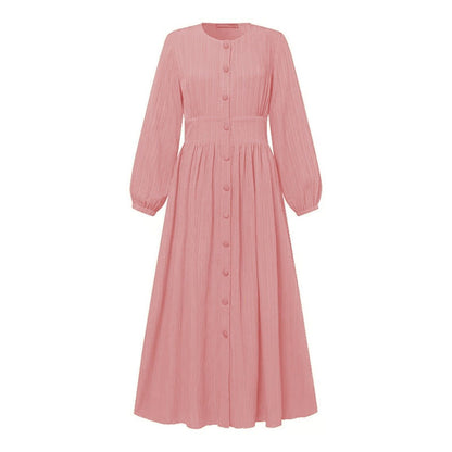 Vintage Button-Front Abaya Dress | Long Sleeve Modest Robe (MA256)