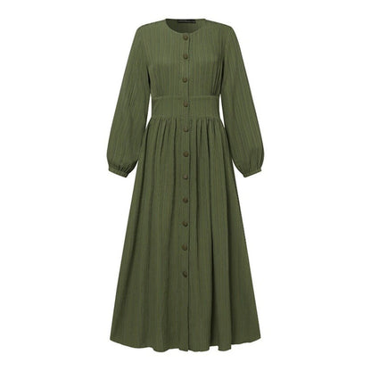 Vintage Button-Front Abaya Dress | Long Sleeve Modest Robe (MA256)