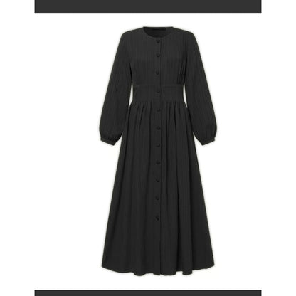 Vintage Button-Front Abaya Dress | Long Sleeve Modest Robe (MA256)