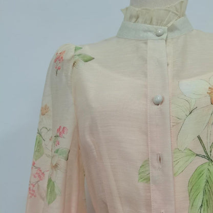 Vintage Floral Print Dress with Ruffle Collar(MS357)