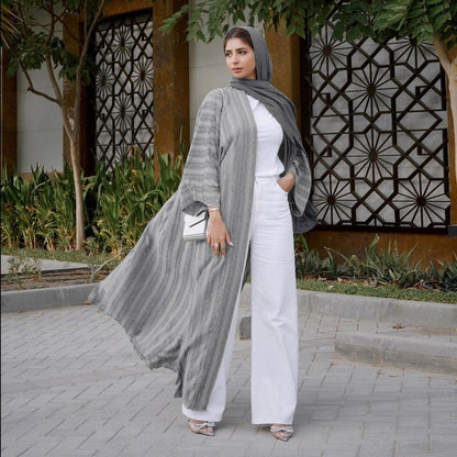 Vintage Knitted Cardigan Abaya | Modest Longline Open Front Jacket for Women (MOA217)