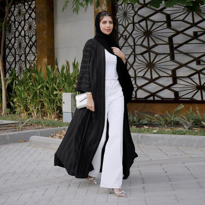 Vintage Knitted Cardigan Abaya | Modest Longline Open Front Jacket for Women (MOA217)