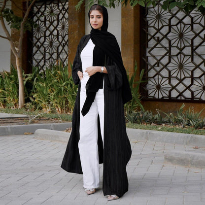 Vintage Knitted Cardigan Abaya | Modest Longline Open Front Jacket for Women (MOA217)