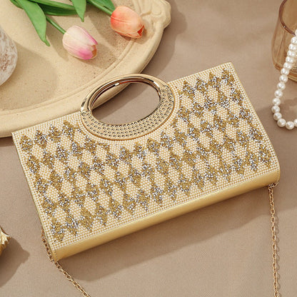 Vintage Large Circular Handle Rhinestone Sparkly Clutch Bag(MAC430)