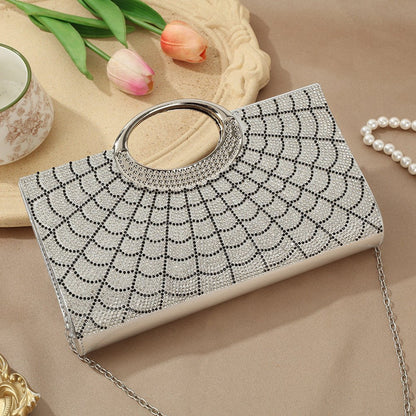 Vintage Large Circular Handle Rhinestone Sparkly Clutch Bag(MAC430)