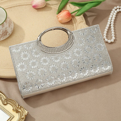 Vintage Large Circular Handle Rhinestone Sparkly Clutch Bag(MAC430)