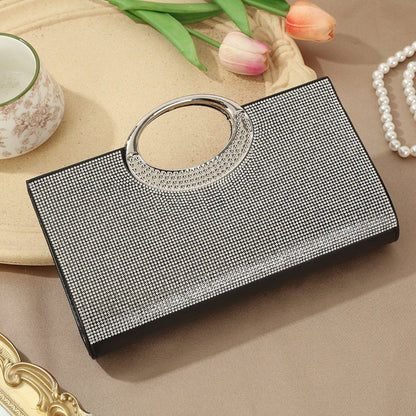 Vintage Large Circular Handle Rhinestone Sparkly Clutch Bag(MAC430)