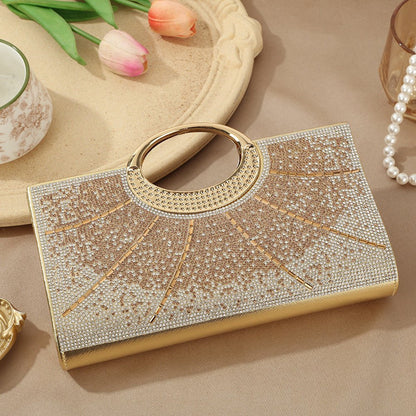 Vintage Large Circular Handle Rhinestone Sparkly Clutch Bag(MAC430)