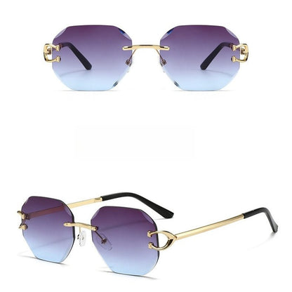 Vintage Rimless Cut Edge Sunglasses - Frameless Polygon Statement Piece (MAC266)