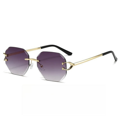 Vintage Rimless Cut Edge Sunglasses - Frameless Polygon Statement Piece (MAC266)