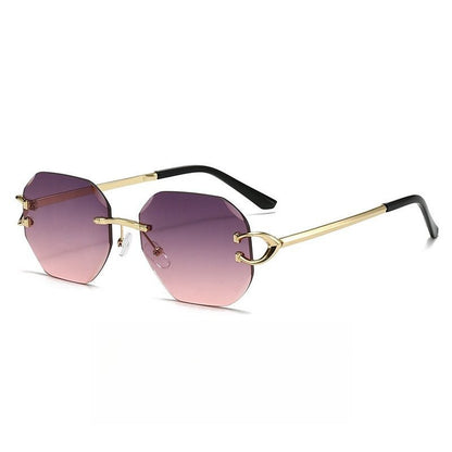 Vintage Rimless Cut Edge Sunglasses - Frameless Polygon Statement Piece (MAC266)