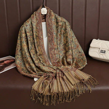 Vintage Shawl Cashew Flower Tassel Hijab (MH101)