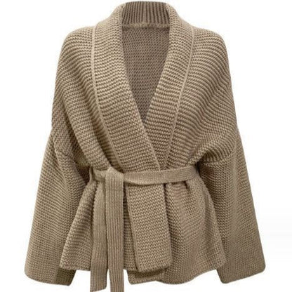 Waffle Knit Robe Cardigan | Belted Oversized Sweater Coat(MS198)