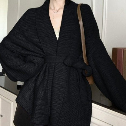 Waffle Knit Robe Cardigan | Belted Oversized Sweater Coat(MS198)