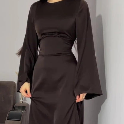 Waist Slim Abaya, Strappy Solid Color Abaya (MA106)