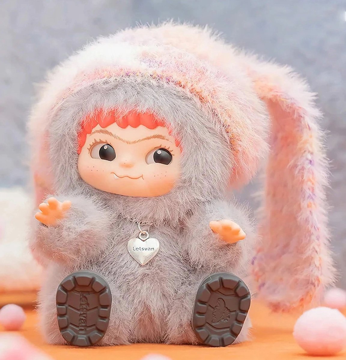 WAKUKU Fuzzy Trendy Fun Party Series bag charm featuring a rebel design, soft fuzzy texture, and vibrant colors.