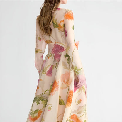 Watercolour Floral Shirt Maxi Dress(MS414)