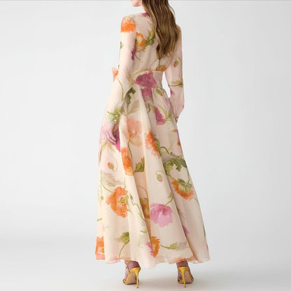 Watercolour Floral Shirt Maxi Dress(MS414)