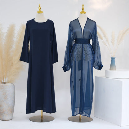 Wave Bubble Sleeve Abaya 4-Piece Set (MOA057)