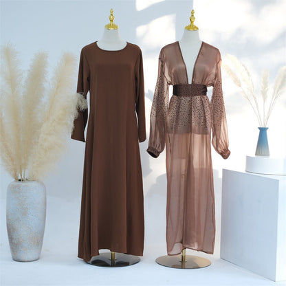 Wave Bubble Sleeve Abaya 4-Piece Set (MOA057)