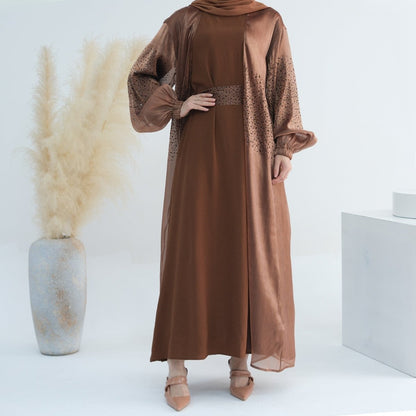 Wave Bubble Sleeve Abaya 4-Piece Set (MOA057)