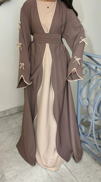 Wavy Edge Bow Embellished Open Abaya (MOA133)