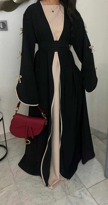 Wavy Edge Bow Embellished Open Abaya (MOA133)