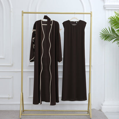 Wavy Edge Bow Embellished Open Abaya (MOA133)