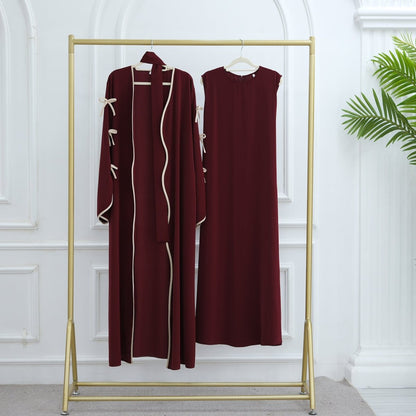 Wavy Edge Bow Embellished Open Abaya (MOA133)