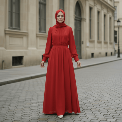 White Chiffon Princess Dress Abaya with Lantern Sleeves | Elegant Spring Fairy Swing French Court-Style Abaya (MA180)
