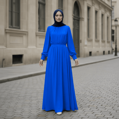 White Chiffon Princess Dress Abaya with Lantern Sleeves | Elegant Spring Fairy Swing French Court-Style Abaya (MA180)