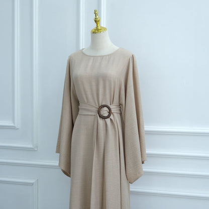 Wide Sleeve Textured Twill Blend Abaya with Belt(MA333)