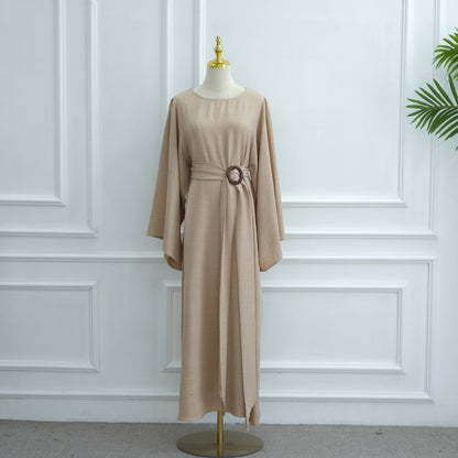 Wide Sleeve Textured Twill Blend Abaya with Belt(MA333)