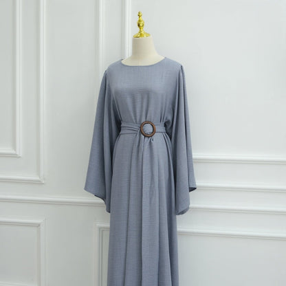 Wide Sleeve Textured Twill Blend Abaya with Belt(MA333)