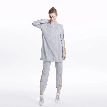 MB008 Women's Casual Two Piece Sweatsuit Set - Long Sleeve Crewneck and Joggers