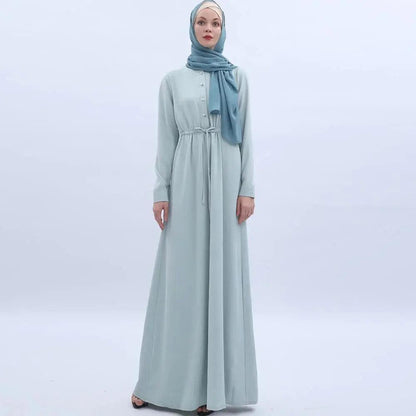 Women's Mint Green Abaya with Pearl Buttons & Pockets - Mariam's Collection