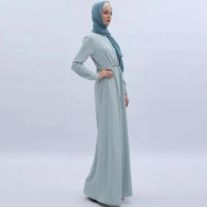 Women's Mint Green Abaya with Pearl Buttons & Pockets - Mariam's Collection