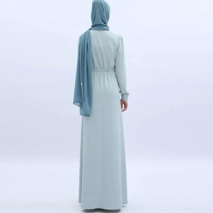 Women's Mint Green Abaya with Pearl Buttons & Pockets - Mariam's Collection