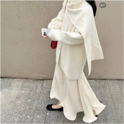 Wool Blend Cape Collar Coat | Mid-Length Button-Front Winter Jacket(MS191)