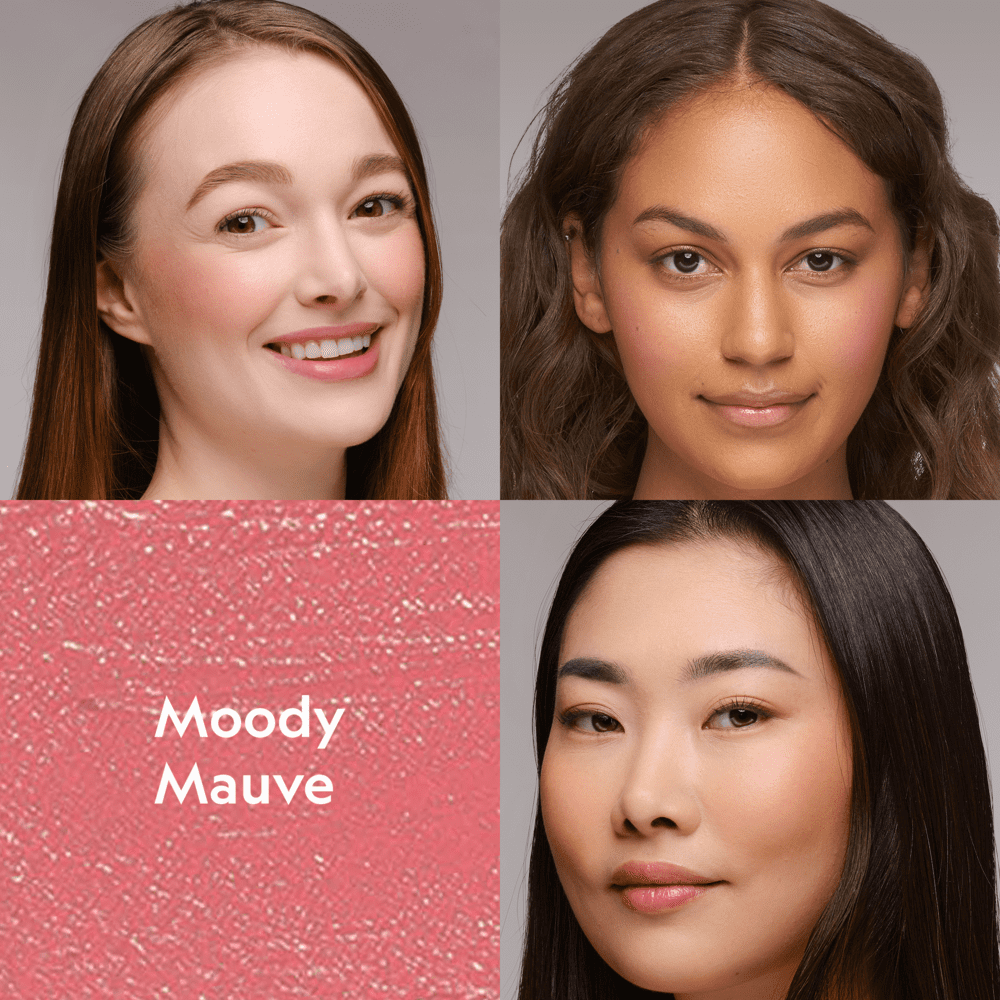 YENSA Super Serum Silk Buildable Cream Blush in Moody Mauve, showcasing a creamy, blendable blush product with a smooth texture.