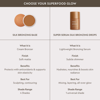 YENSA Super Serum Silk Bronzing Drops in a clear bottle with a dropper, showcasing the bronzer liquid formula.