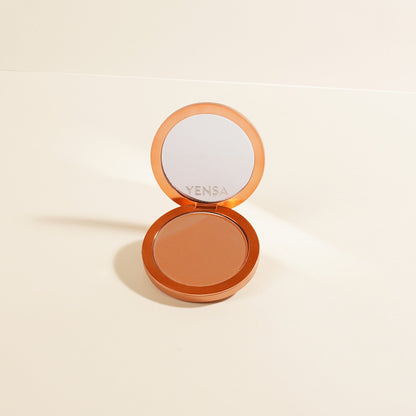 YENSA Super Serum Silk Matte Powder Foundation in fair shade, featuring a smooth, velvety finish and peptide formula for radiant skin.
