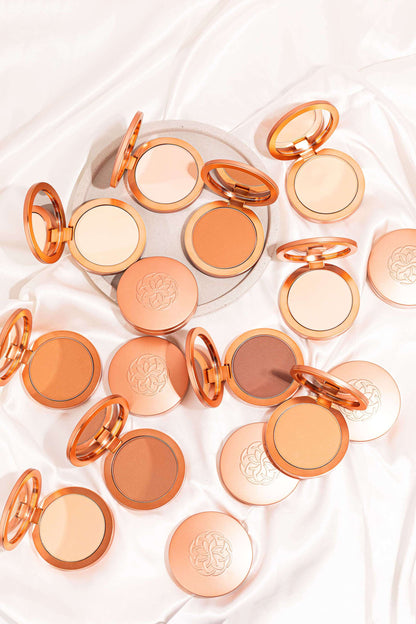 YENSA Super Serum Silk Matte Powder Peptide Foundation in fair shade, showing smooth, matte finish and compact packaging.