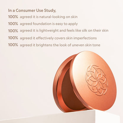 YENSA Super Serum Silk Matte Powder Foundation in fair shade, showing smooth, pressed peptide foundation with a matte finish.