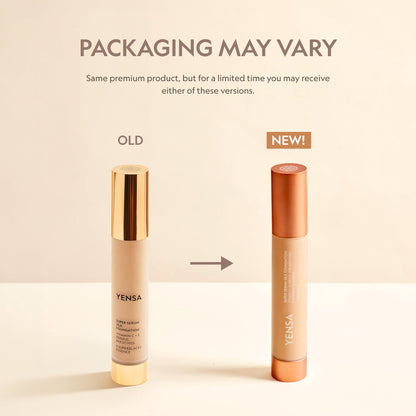 YENSA Super Serum Silk Foundation in Fair 1, hydrating peptide formula for natural glow and radiant skin, with smooth, even finish.