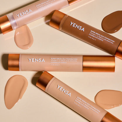 YENSA Super Serum Silk Foundation in Fair with natural glow, hydrating peptides, providing radiant skin and smooth coverage.